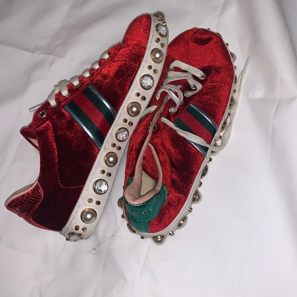 Red fashion shoes velvet